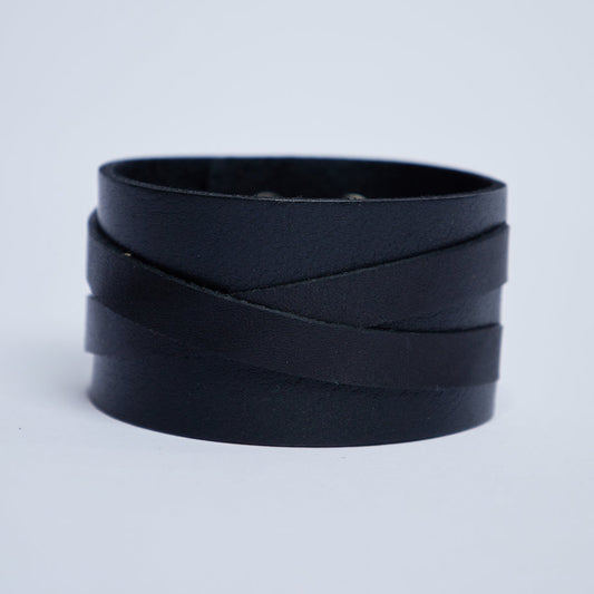 Biker leather bracelet - Black