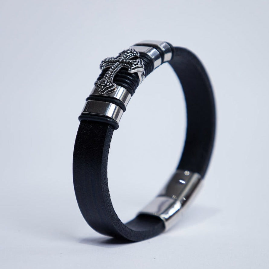 Cross leather bracelet