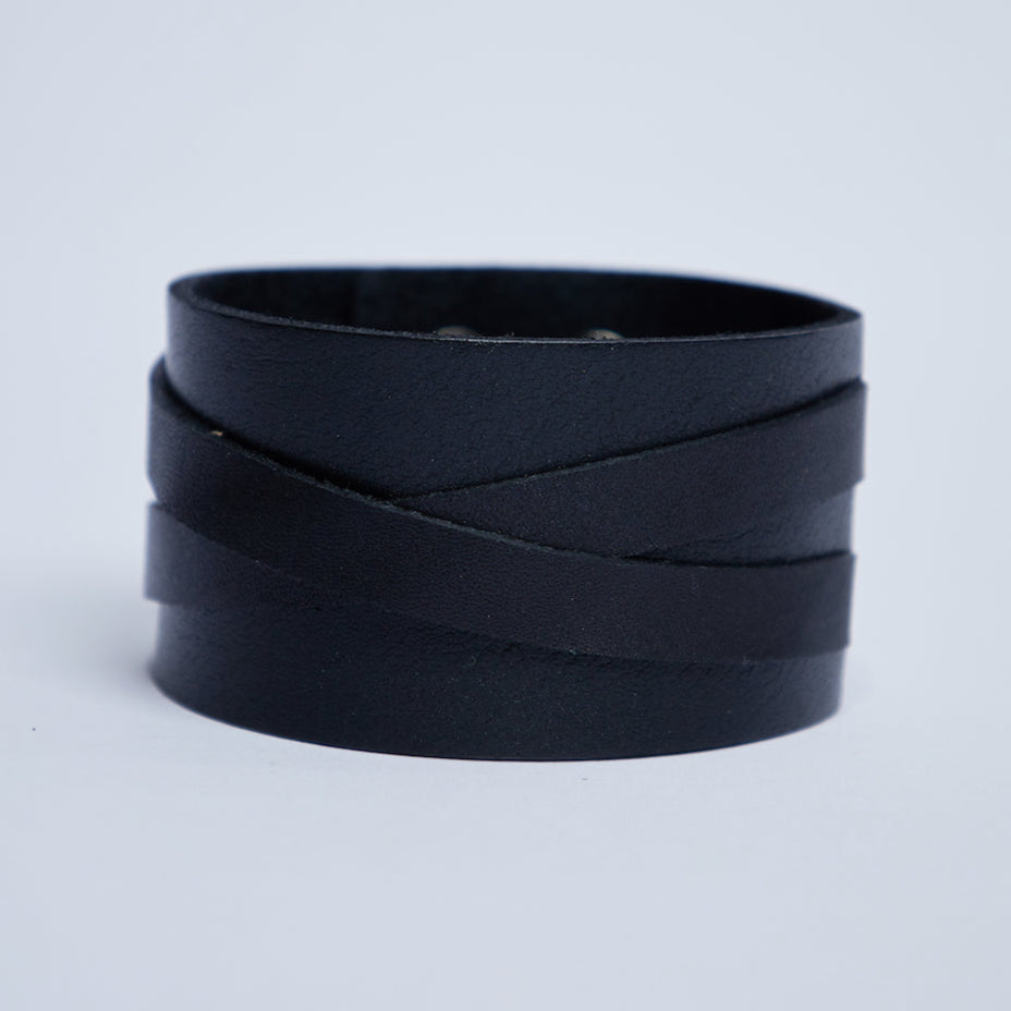 Biker leather bracelet - Black