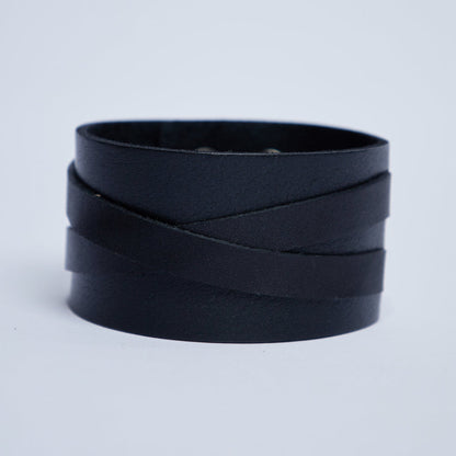 Biker leather bracelet - Black