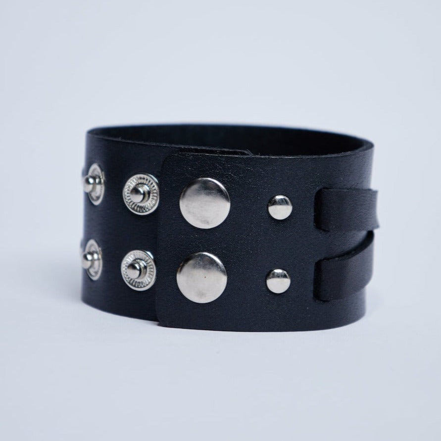 Biker leather bracelet - Black