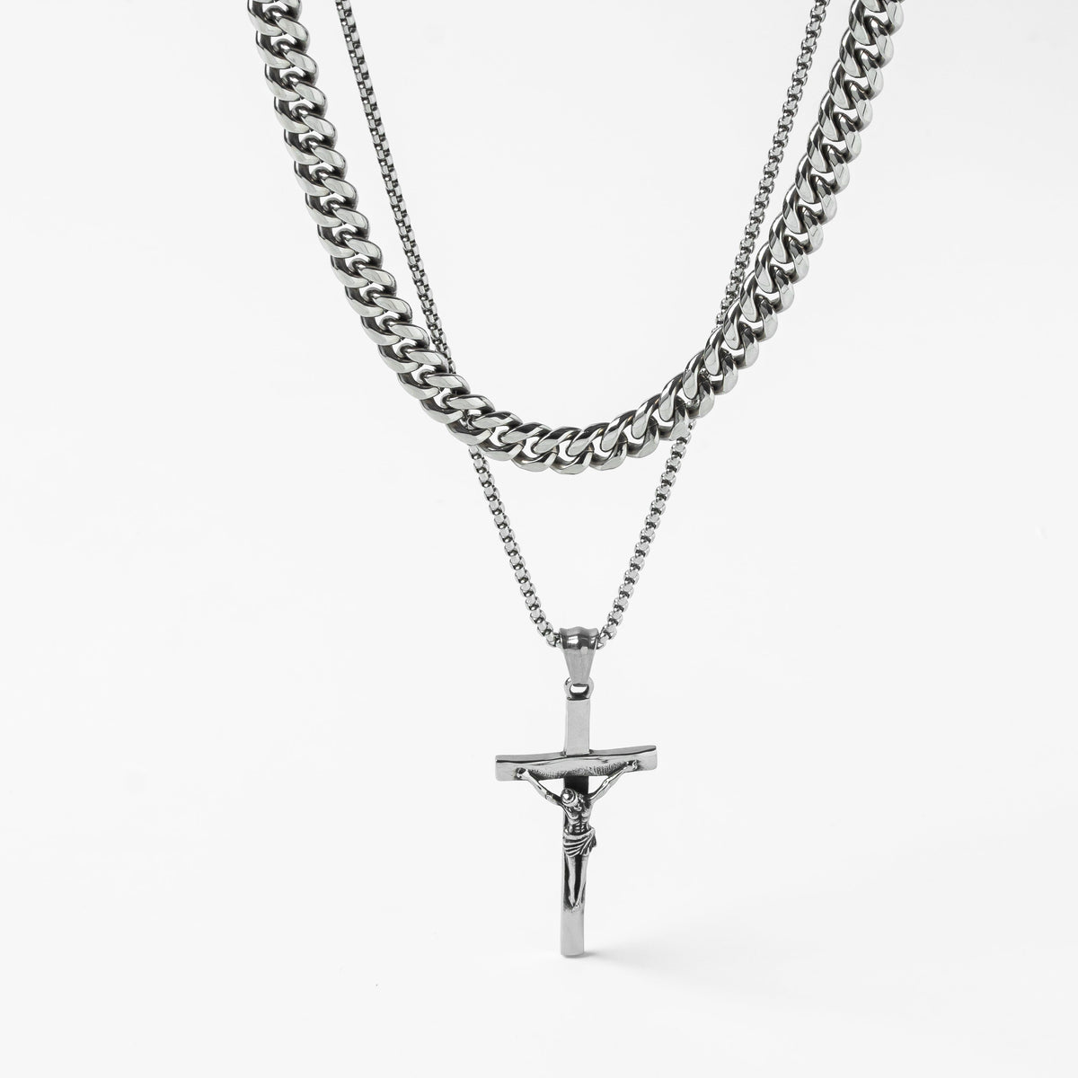 Cuban X Crucifix set(Silver)