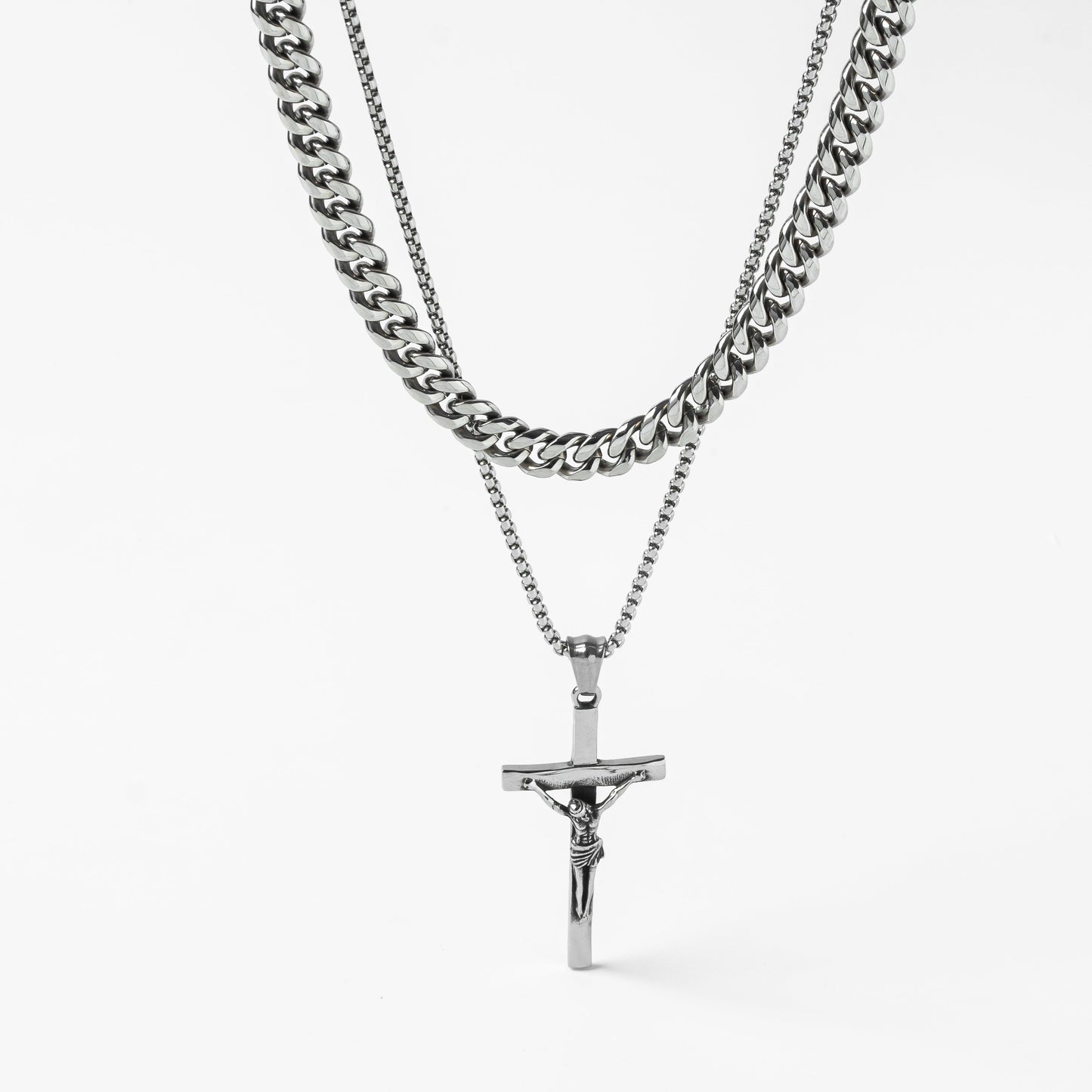 Cuban X Crucifix set(Silver)